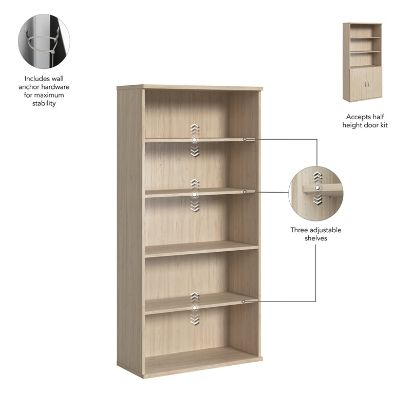 Bowery Hill Tall 5 Shelf Bookcase in Natural Elm - Engineered Wood
