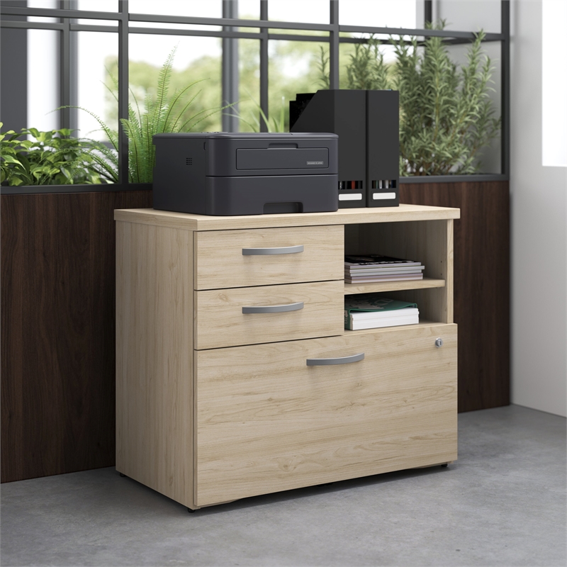Bowery Hill Office Storage Cabinet with Drawers in Natural Elm - Engineered Wood