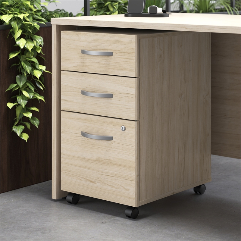 Bowery Hill 3 Drawer Mobile File Cabinet in Natural Elm - Engineered Wood