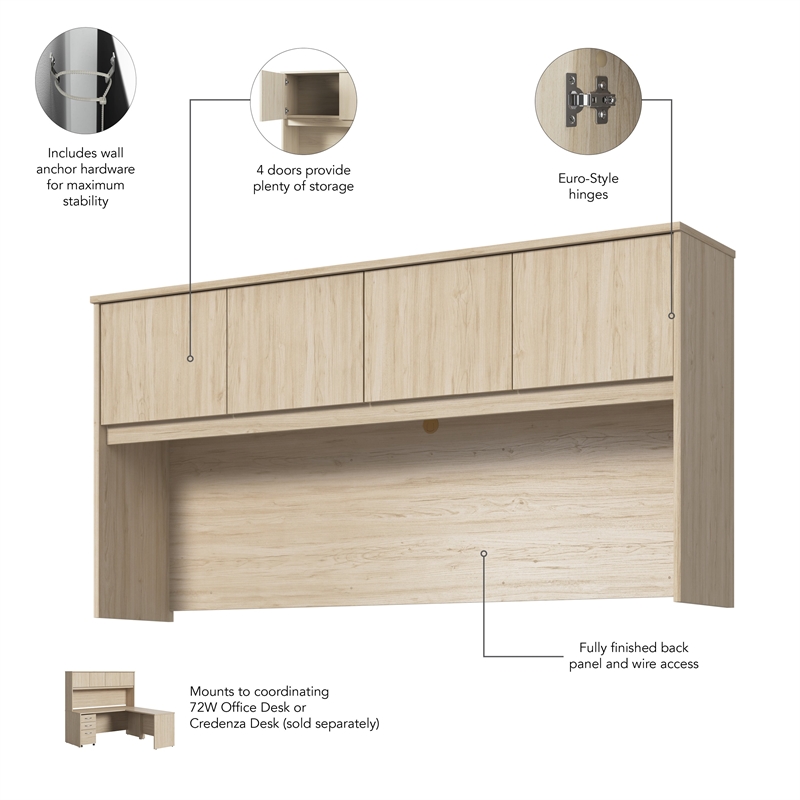 Bowery Hill Modern 72W Desk Hutch in Natural Elm - Engineered Wood
