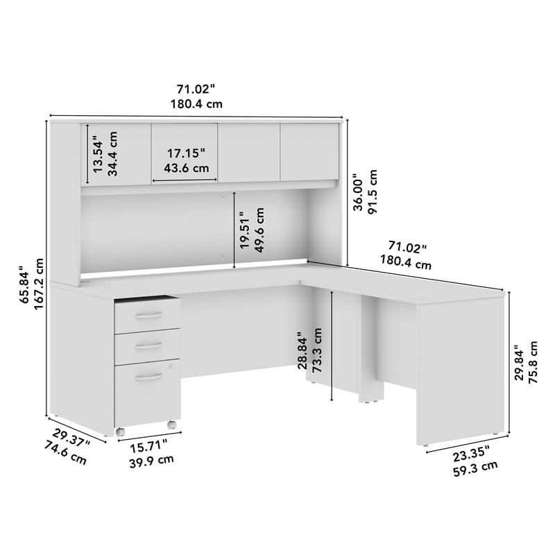 Bowery Hill L Shaped Desk with Hutch & Drawers in Natural Elm - Engineered Wood