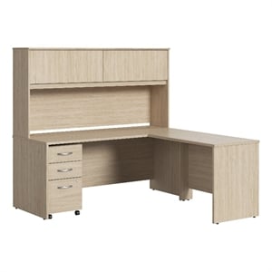 Bowery Hill L Shaped Desk with Hutch & Drawers in Natural Elm - Engineered Wood