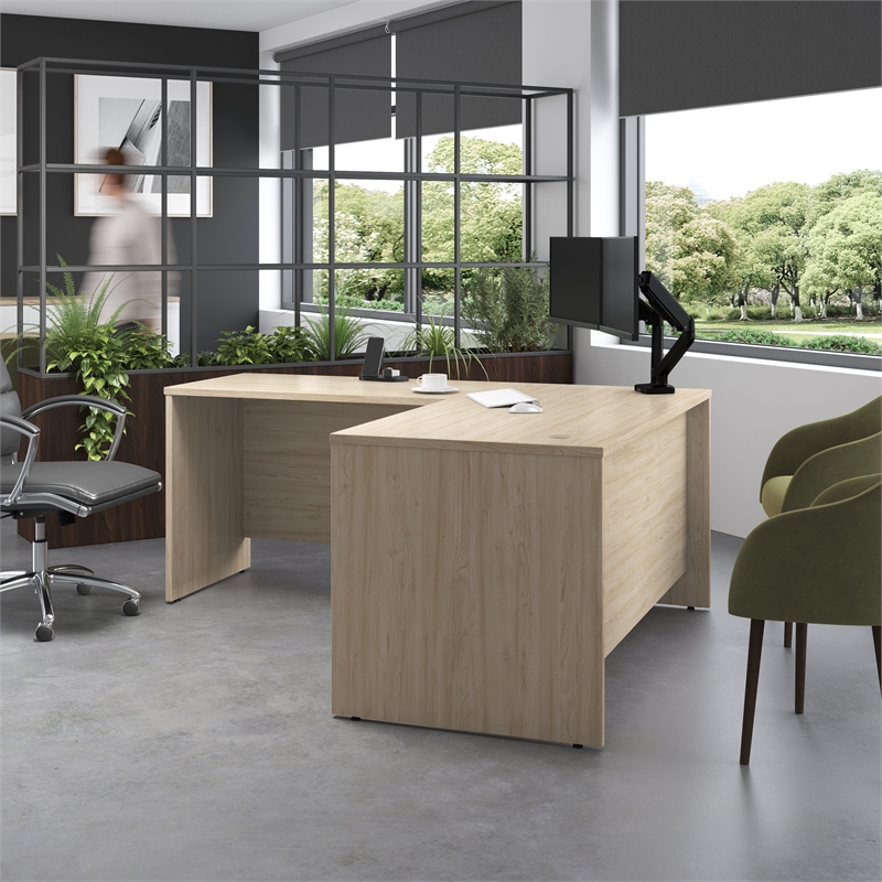 Bowery Hill 60W x 30D L Shaped Desk in Natural Elm - Engineered Wood