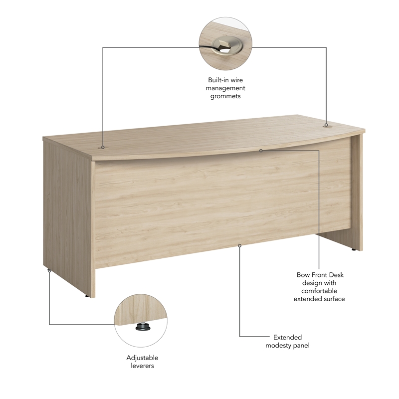 Bowery Hill 72W x 36D Bow Front Desk in Natural Elm - Engineered Wood