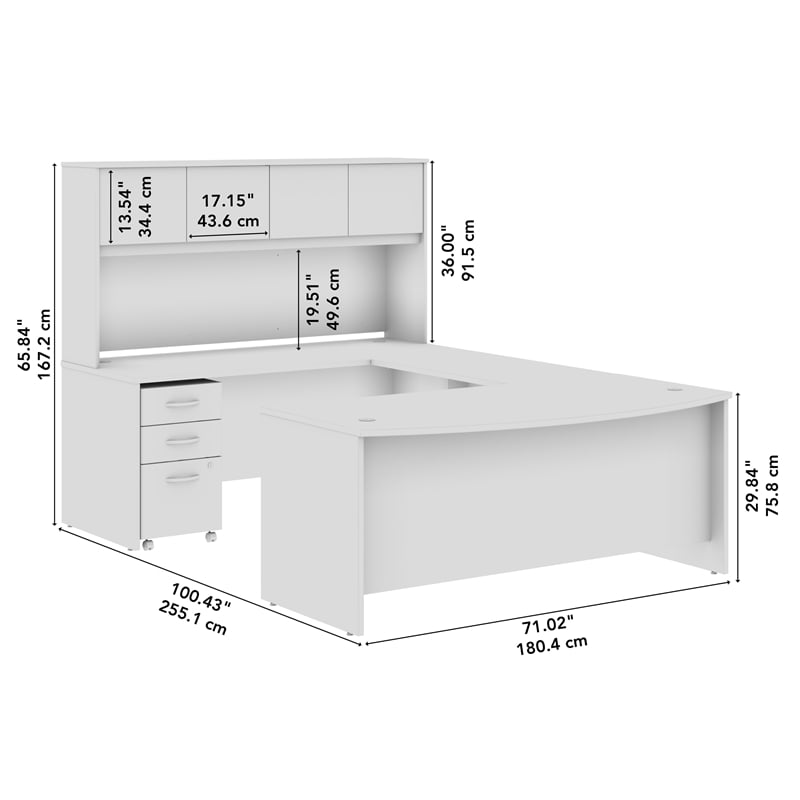 Bowery Hill U Shaped Desk with Hutch & Drawers in Natural Elm - Engineered Wood