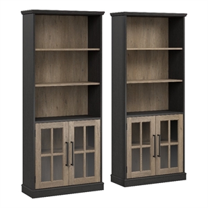 Bowery Hill Contemporary 5 Shelf Bookcase Set with Glass Doors