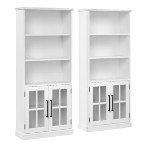 Bowery Hill Contemporary 5 Shelf Bookcase Set with Glass Doors