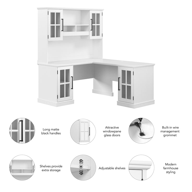Bowery Hill Contemporary 60W L Shaped Desk with Hutch and Storage