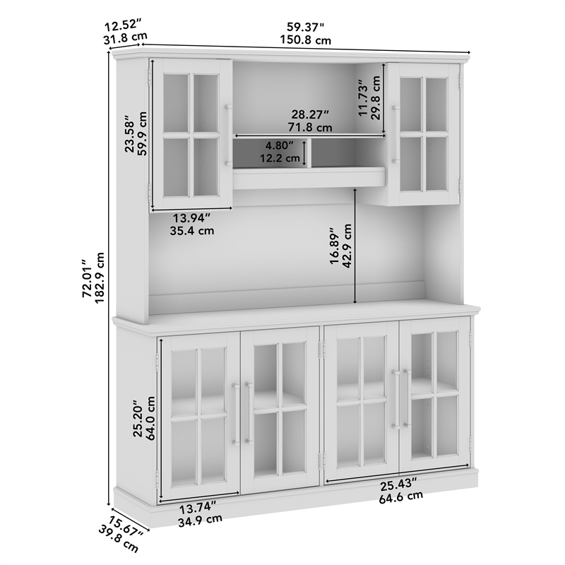 Bowery Hill Modern / Contemporary 60W Sideboard with Hutch in White