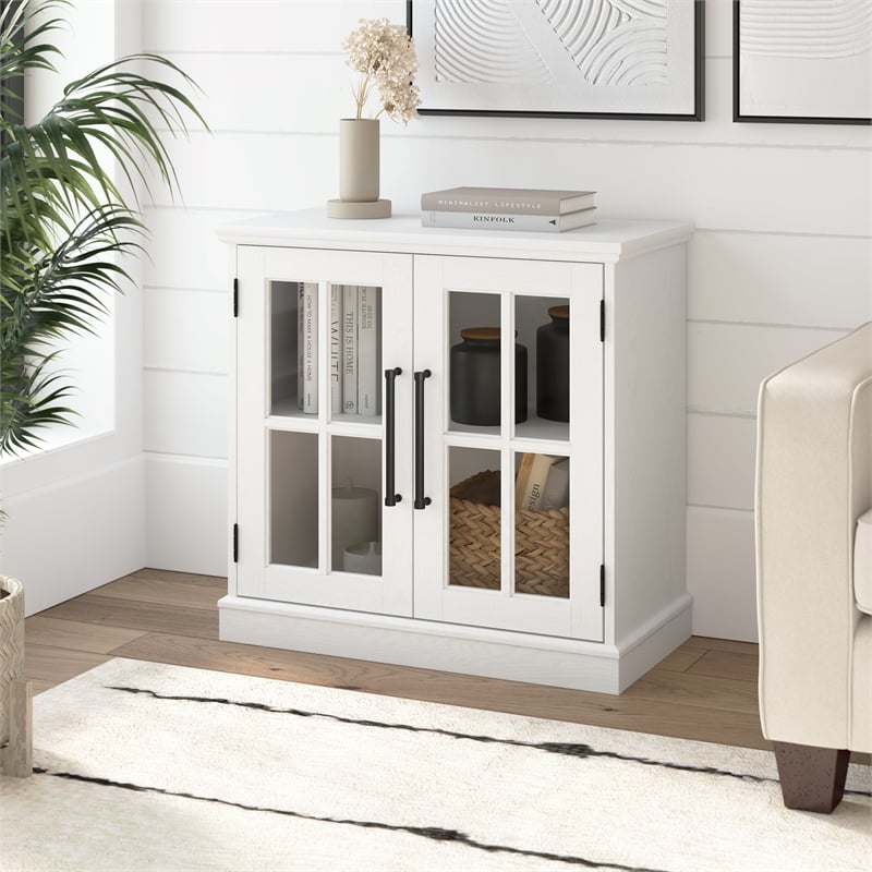 Bowery Hill 32W Storage Cabinet with Glass Doors in White - Engineered Wood