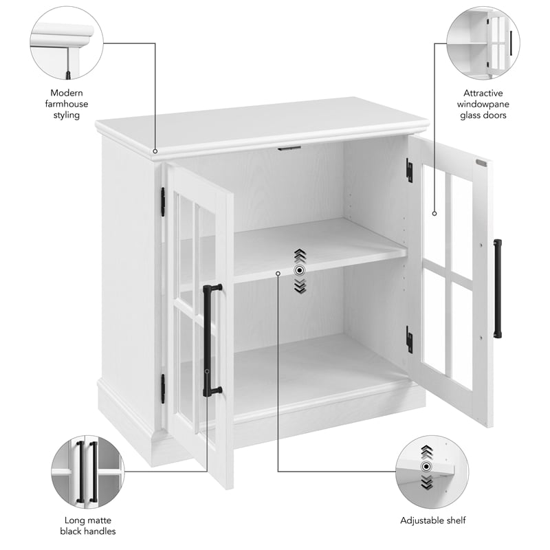 Bowery Hill 32W Storage Cabinet with Glass Doors in White - Engineered Wood