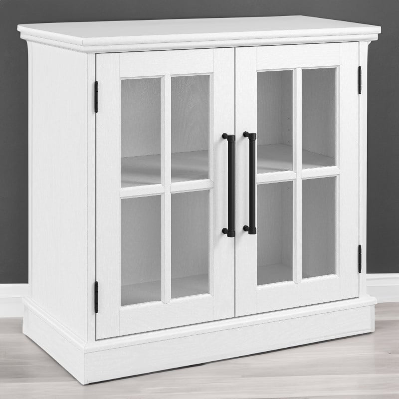 Bowery Hill 32W Storage Cabinet with Glass Doors in White - Engineered Wood