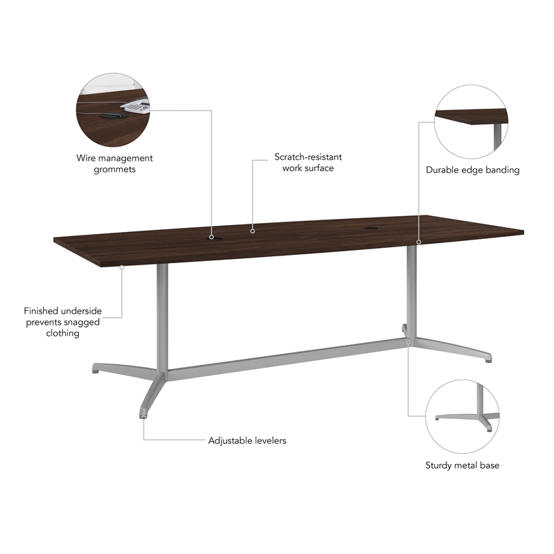 Bowery Hill 96W x 42D Boat Shaped Conference Table in Black Walnut