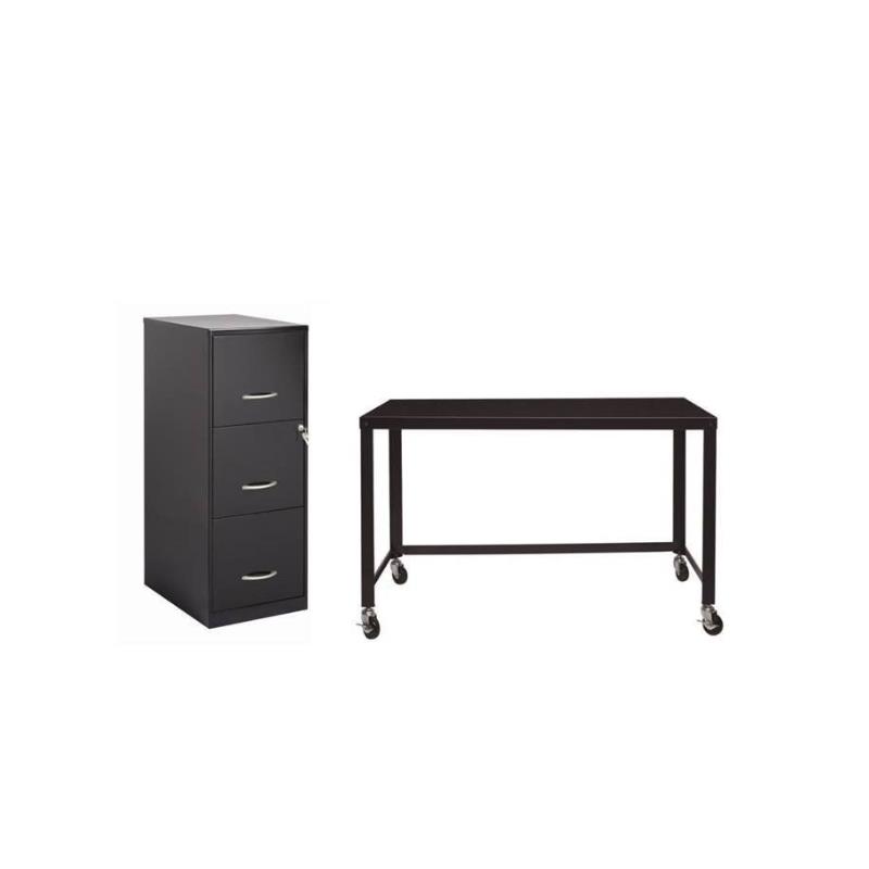 Bowery Hill 2 Piece Office Set with Desk and Filing Cabinet in Black
