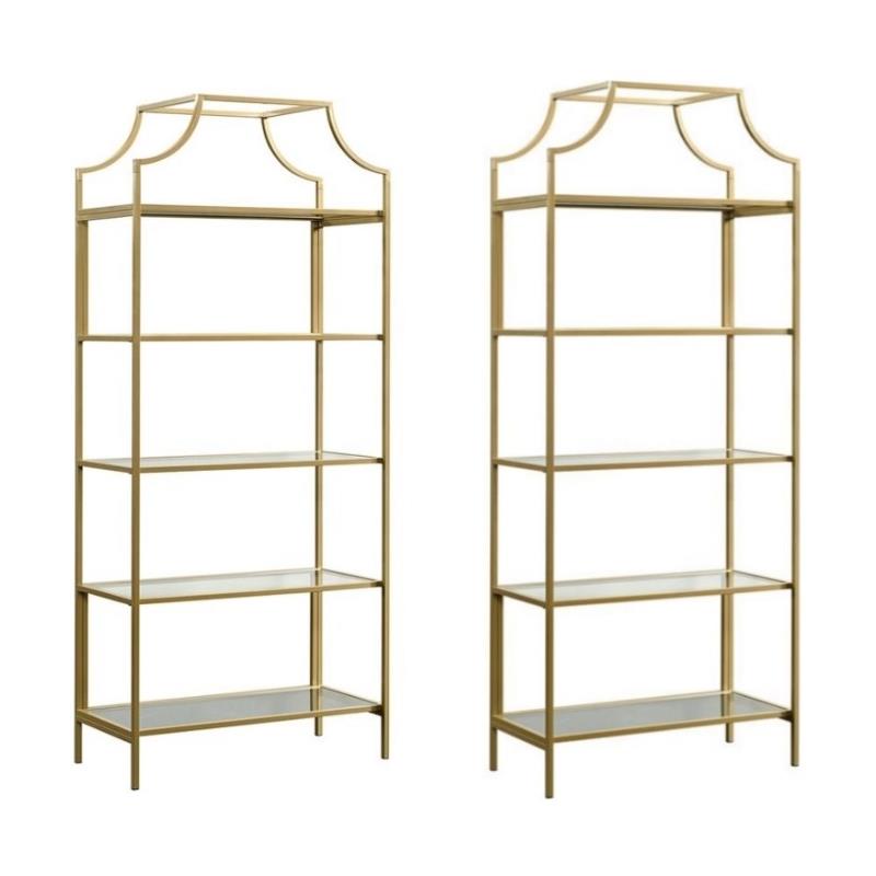 Bowery Hill Contemporary 2 Piece Metal Bookcase set in Satin Gold