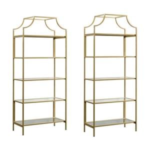 Bowery Hill Contemporary 2 Piece Metal Bookcase set in Satin Gold