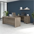 Bowery Hill 72W Desk Set with File Cabinets in Modern Hickory - Engineered Wood