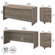 Bowery Hill 72W Desk Set with File Cabinets in Modern Hickory - Engineered Wood