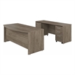 Bowery Hill 72W Desk Set with File Cabinets in Modern Hickory - Engineered Wood