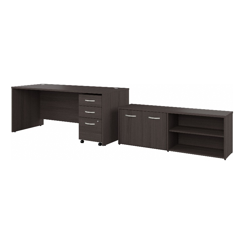 Bowery Hill Engineered Wood 72W Office Desk with Return and Drawers in Gray
