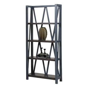 Bowery Hill Traditional Wood Etagere Bookcase in Denim Finish