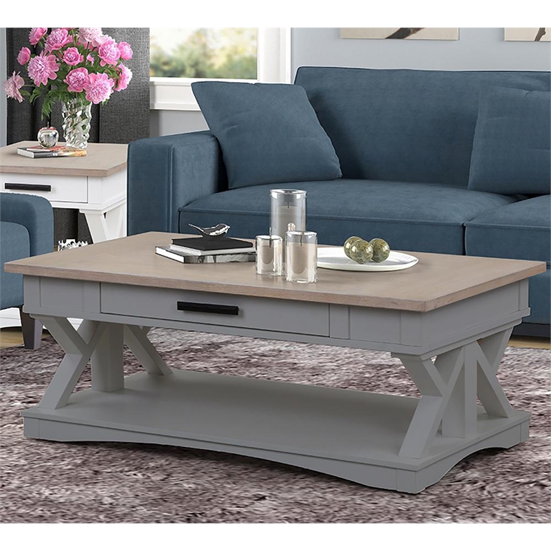 Bowery Hill Traditional Wood Cocktail Table in Dove Gray Finish