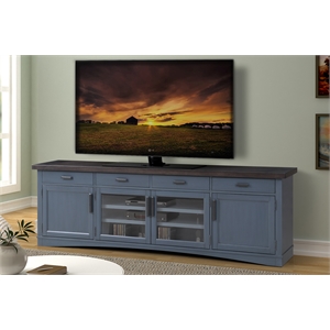 Bowery Hill Traditional 92&quotW Wood TV Console in Denim Blue Finish