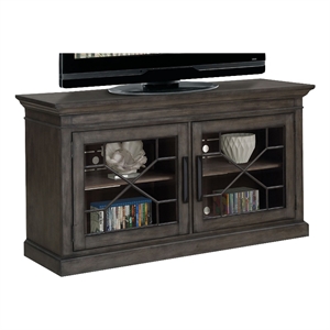 Bowery Hill 63&quot Traditional Wood TV Console in Smokey Gray Finish