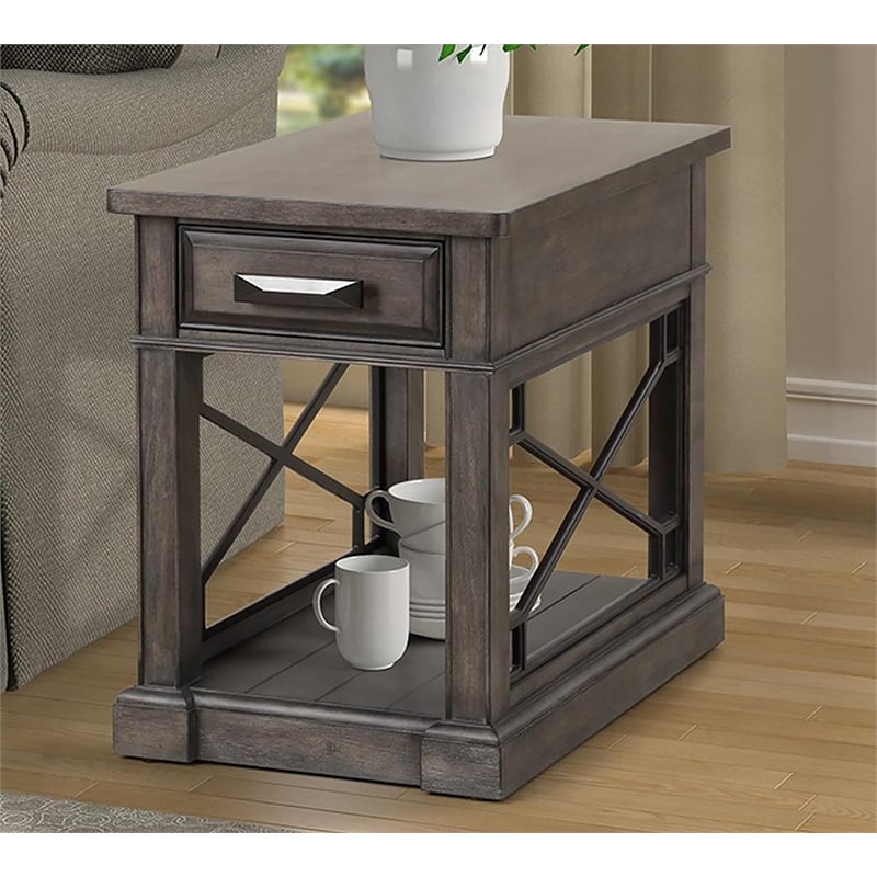 Bowery Hill Traditional Wood Chairside Table in Smokey Gray Finish
