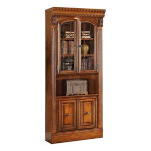 Bowery Hill 32&quot Traditional Wood Glass Door Bookcase in Brown
