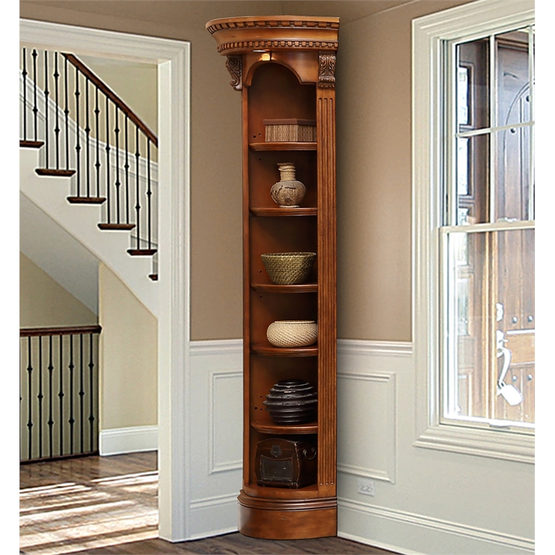 Bowery Hill Traditional Wood Outside Corner Bookcase in Brown