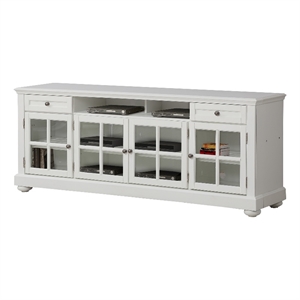 Bowery Hill 76&quotW Wood TV Console with Glass Doors in White Finish