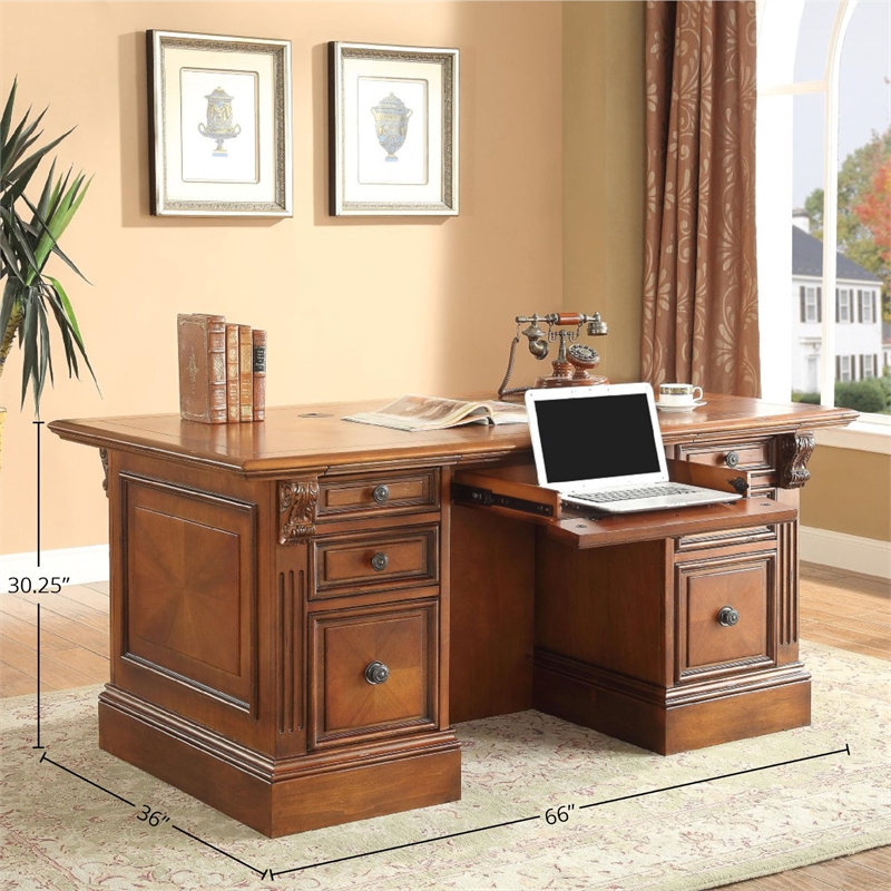Bowery Hill Traditional Wood Double Pedestal Executive Desk in Brown