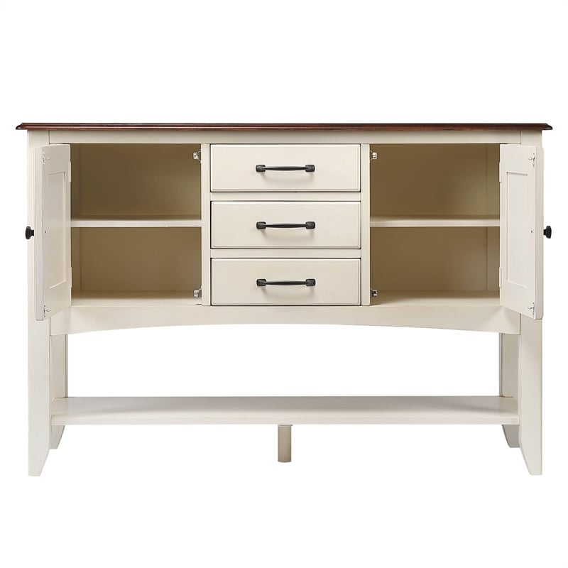 Bowery Hill Extendable Dining Set and Sideboard in White / Chestnut Brown Wood