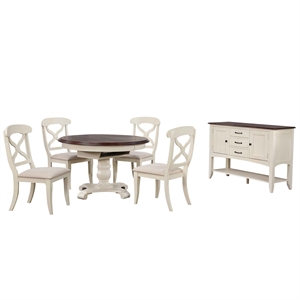 Bowery Hill Extendable Dining Set and Sideboard in White / Chestnut Brown Wood