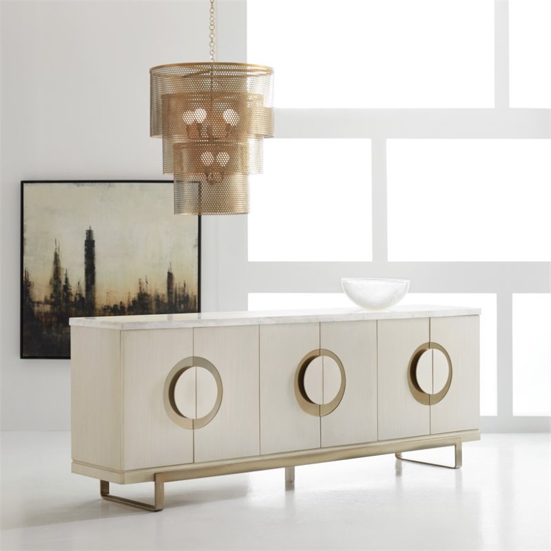 Bowery Hill Contemporary Media Credenza in Cream and Gold Finish