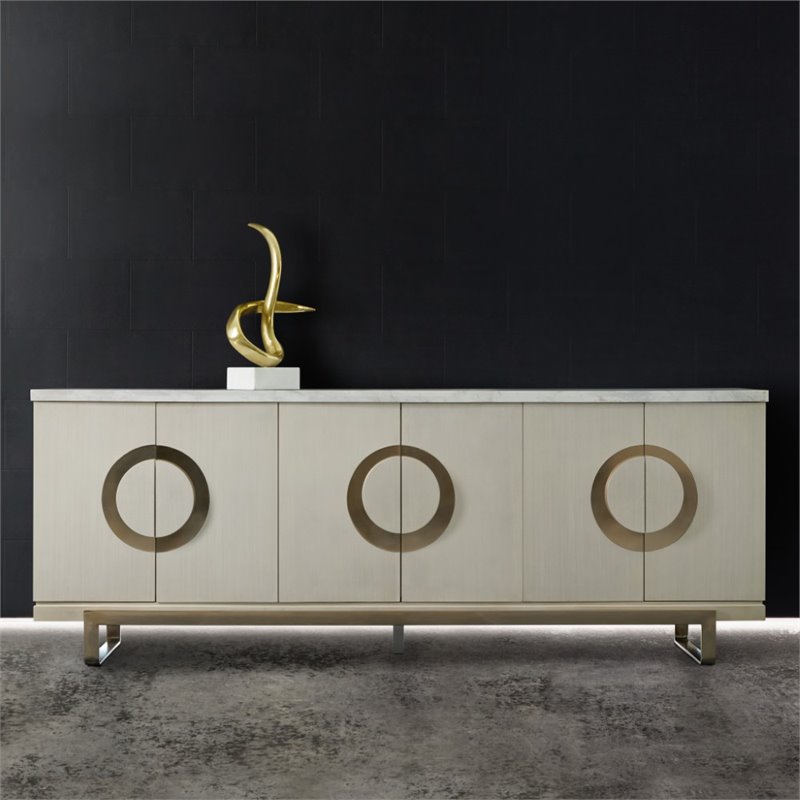 Bowery Hill Contemporary Media Credenza in Cream and Gold Finish
