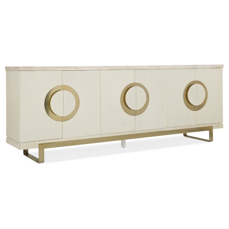 Bowery Hill Contemporary Media Credenza in Cream and Gold Finish