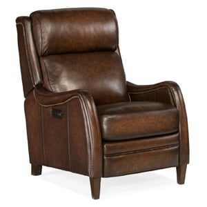 bowery hill contemporary power recliner with power headrest in dark wood