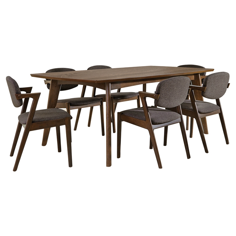 Bowery Hill 7-piece Rectangular Wood Dining Set Dark Walnut and Gray
