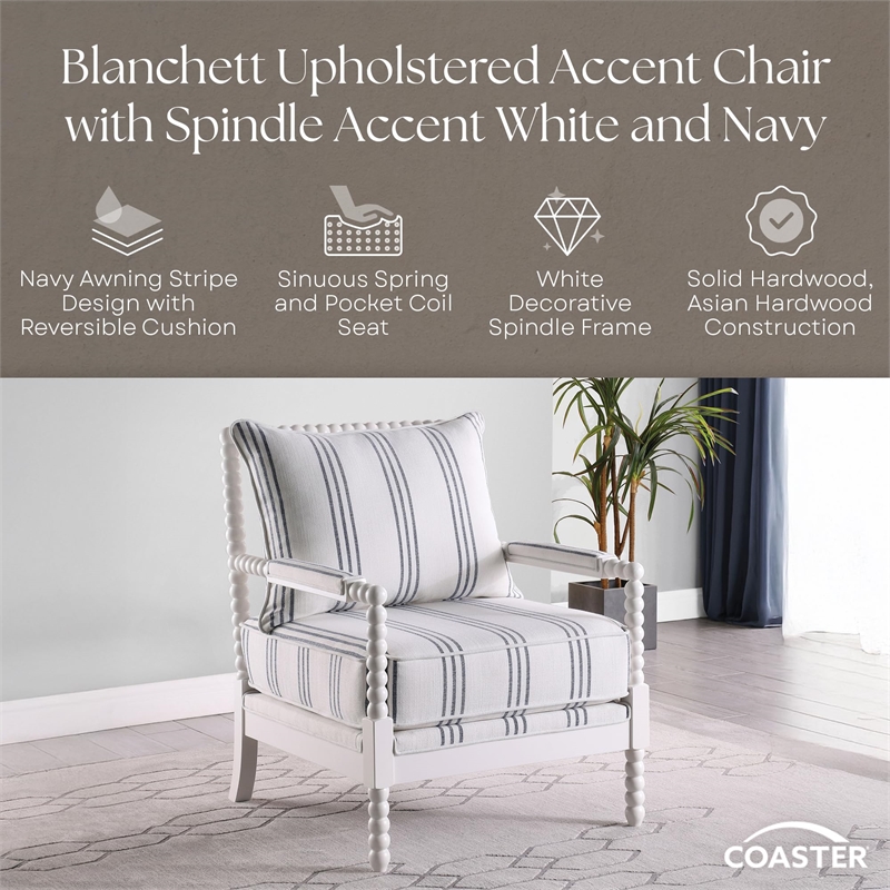 Bowery Hill Fabric Upholstered Accent Chair with Spindle White and Navy