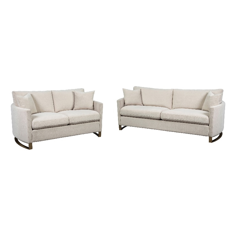 Bowery Hill 2Pc Contemporary Upholstered Arched Arms Chenille Sofa Set in Beige