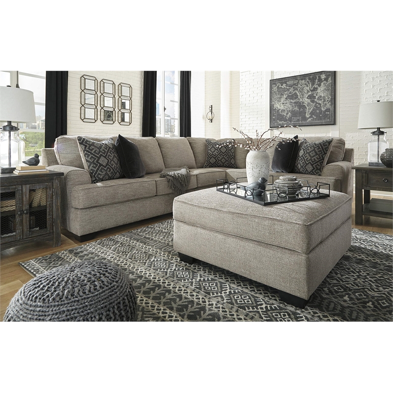 Bowery Hill Contemporary Ottoman with Storage in Stone Finish