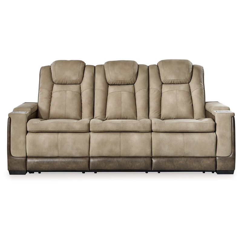 Bowery Hill Modern Faux Leather Power Reclining Sofa in Brown