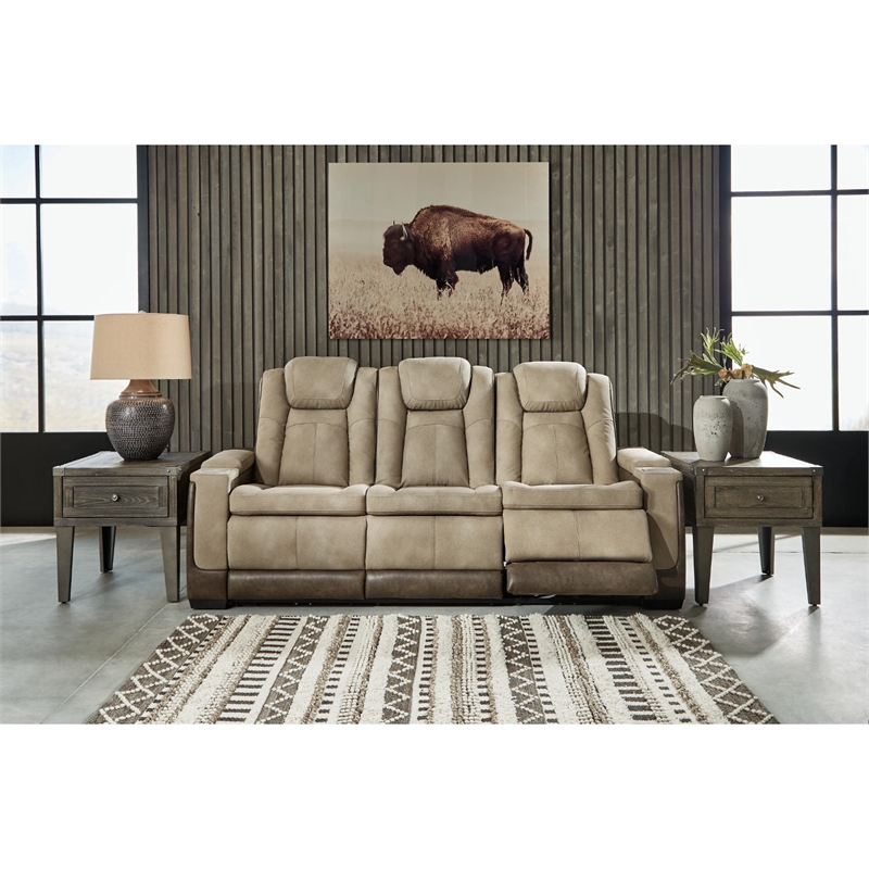 Bowery Hill Modern Faux Leather Power Reclining Sofa in Brown