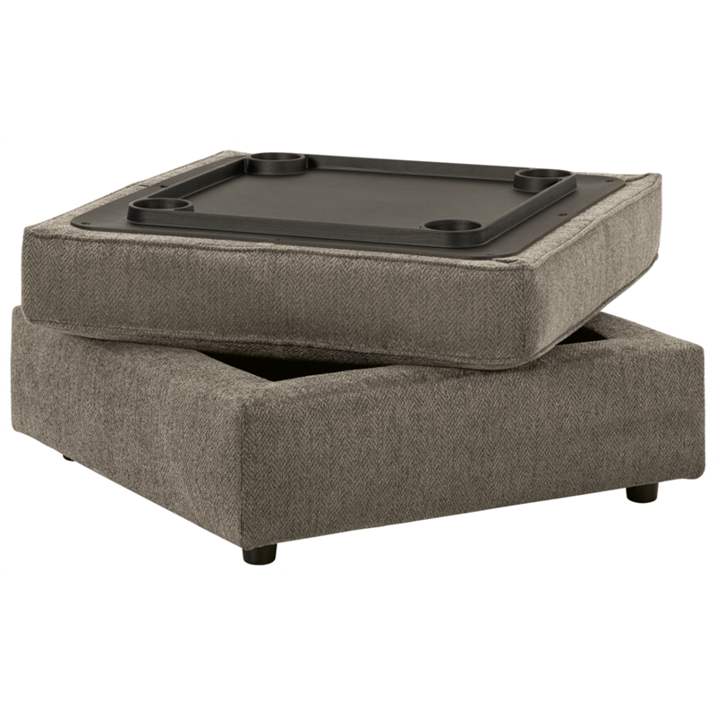 Bowery Hill Modern Fabric Ottoman with Storage in Gray & Black