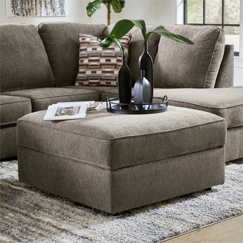 Bowery Hill Modern Fabric Ottoman with Storage in Gray & Black