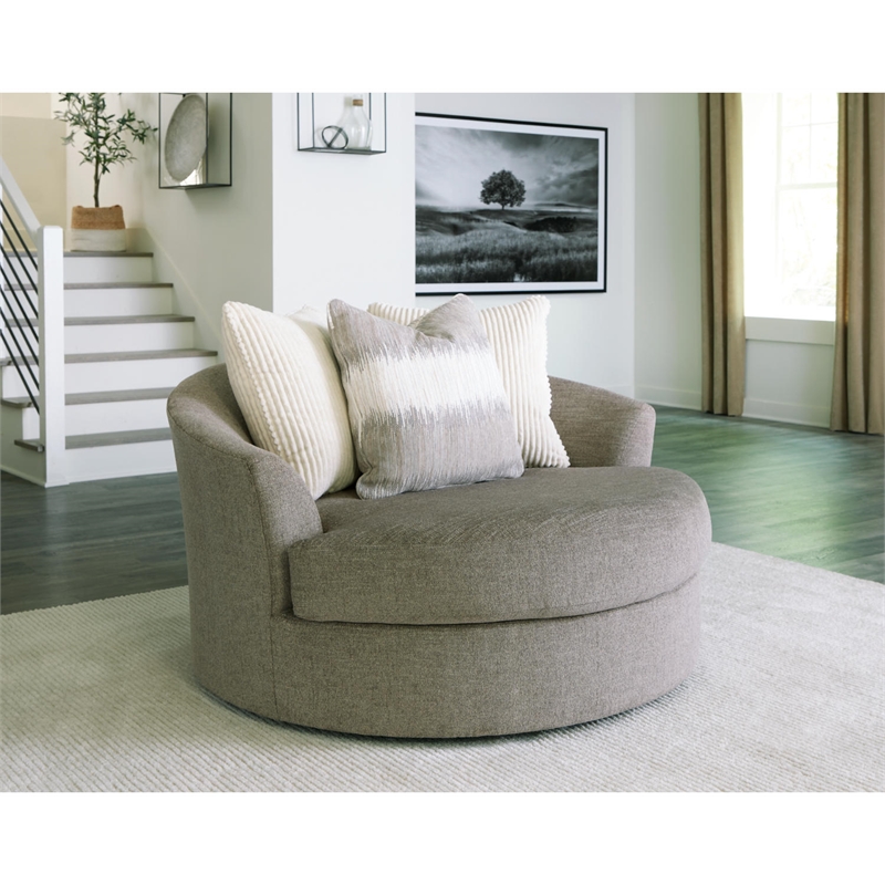 Bowery Hill Oversized Swivel Fabric Accent Chair in Stone Gray
