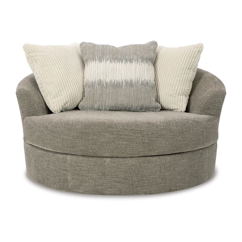 Bowery Hill Oversized Swivel Fabric Accent Chair in Stone Gray