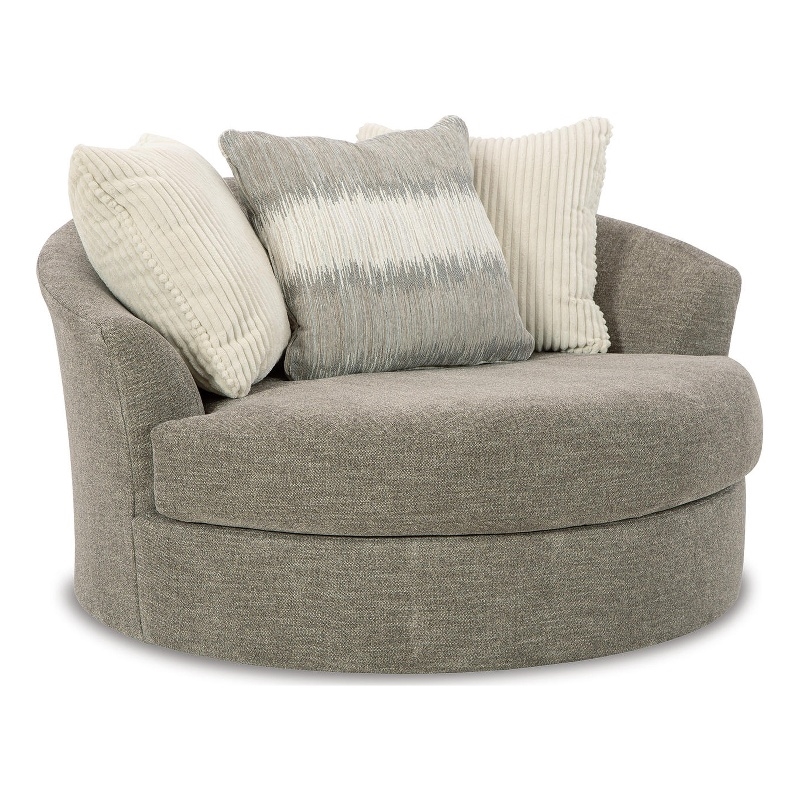 Bowery Hill Oversized Swivel Fabric Accent Chair in Stone Gray